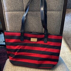 Michael Kors Red and Black Striped Tote